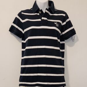 Aberceombie Striped Polo Shirt Blue and White Y2K